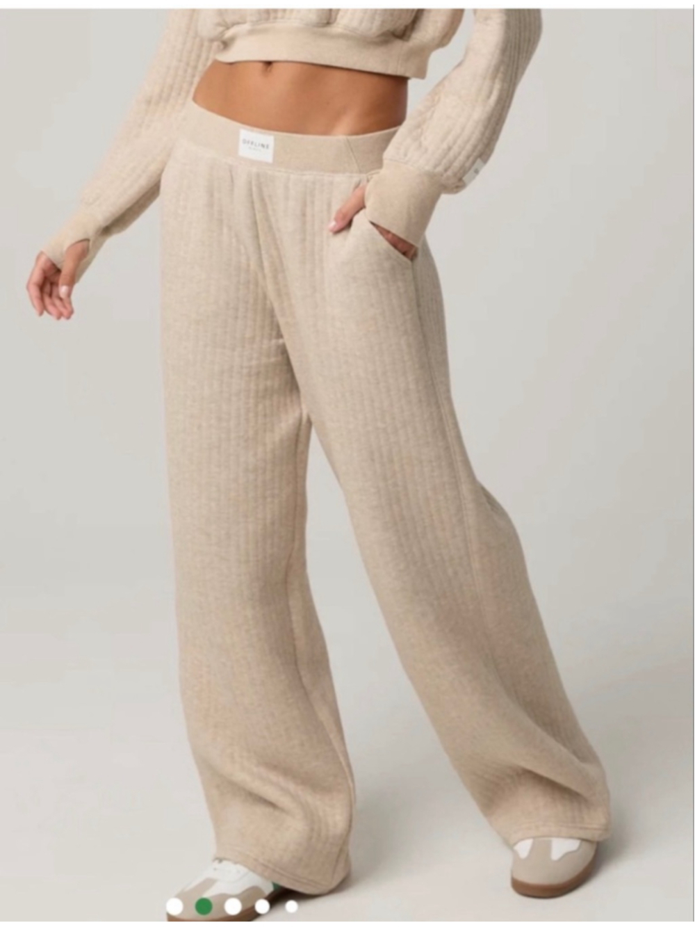 Women's Aerie Offline Wide Leg Coffee Run Trousers Ribbed Pants XL Beige - Picture 3 of 11